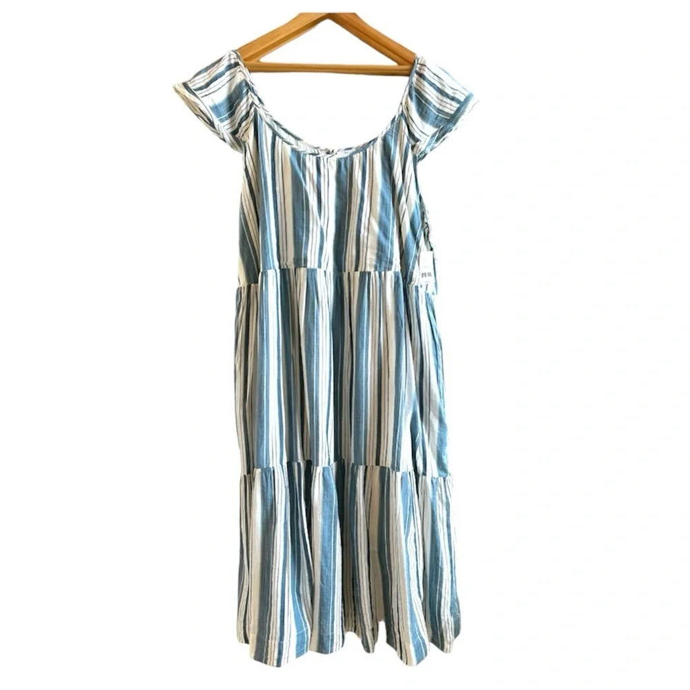 *NWT dip Three Tiered Blue, Green, White Striped Maxi Dress Size XL